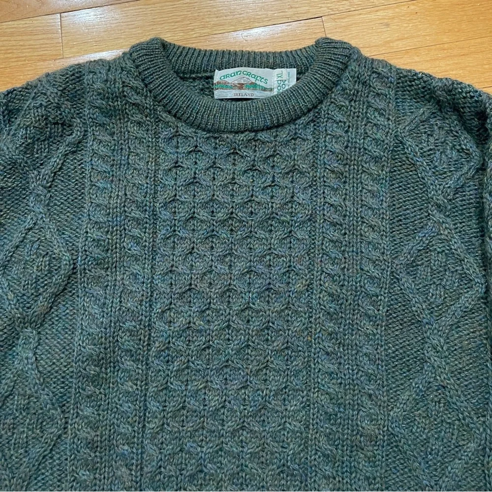Aran Crafts Mens Irish Fisherman Cable Knit Wool Sweater Size XL Dark Green EUC - Picture 4 of 9